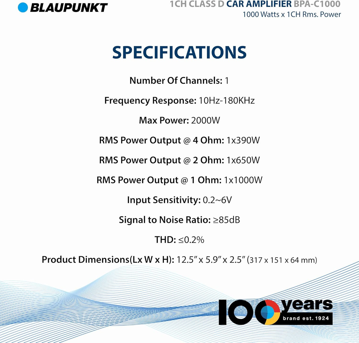 Blaupunkt BPA-C1000 2000W Class D Monoblock Amplifier