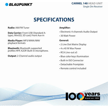 Blaupunkt CARMEL 140 Bluetooth Car Stereo